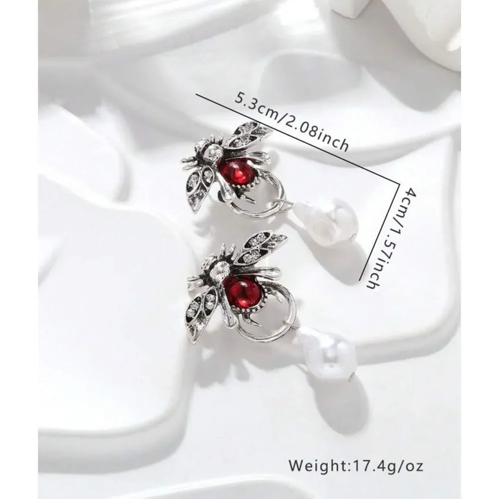 Vintage Style Bee Pearl Drop Earrings